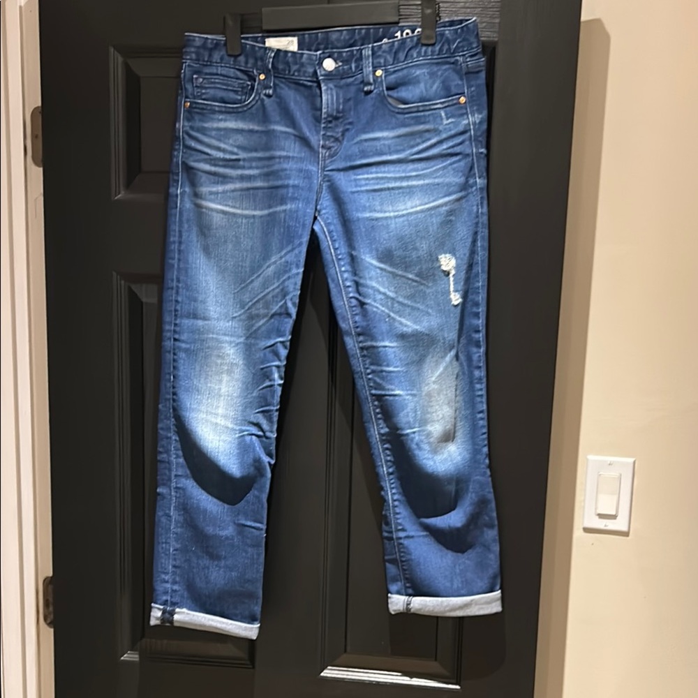 GAP Blue Ankle Cropped Jeans with Distressed Details